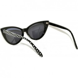 Cat Eye Stylish Fashion Vintage Cat Eye Sunglasses UV Protection - Black White Dots Frame / Smoke Lens - C6124KCKRZX $8.15