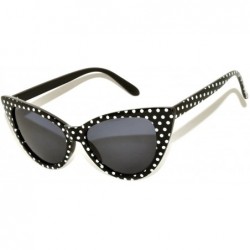 Cat Eye Stylish Fashion Vintage Cat Eye Sunglasses UV Protection - Black White Dots Frame / Smoke Lens - C6124KCKRZX $8.15