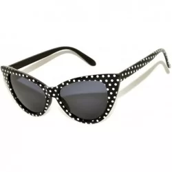 Cat Eye Stylish Fashion Vintage Cat Eye Sunglasses UV Protection - Black White Dots Frame / Smoke Lens - C6124KCKRZX $8.15
