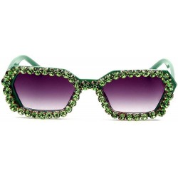 Square Fashion Rhinestone Women's Sunglasses Small Square Frame Women's Luxury Diamond Sunglasses Men - Green - CE18YDI5CCH $...