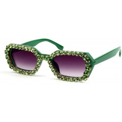 Square Fashion Rhinestone Women's Sunglasses Small Square Frame Women's Luxury Diamond Sunglasses Men - Green - CE18YDI5CCH $...