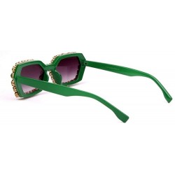 Square Fashion Rhinestone Women's Sunglasses Small Square Frame Women's Luxury Diamond Sunglasses Men - Green - CE18YDI5CCH $...