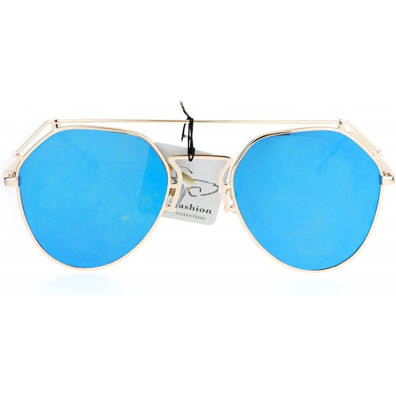 Aviator Womens Retro Aviator Sunglasses Flat Wire Top Metal Frame Aviators - Gold (Blue Mirror) - CA18757T5YY $12.93