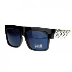 Rectangular Unisex Rectangular Thick Horn Rim Metal (Plastic) Chain Arm Sunglasses - Black Silver - C911O205JDT $18.73