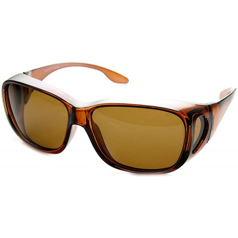 Sport Large Polarized Wrap Side Lens Fully Protected Square Fit Over Sunglasses - Brown - C111V1ZMU8F $12.15