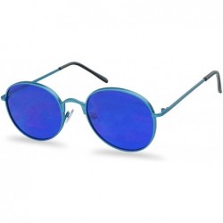 Aviator Colorful Classic Vintage Round Flat Lens Lennon Style Sunglasses - Blue - CB183323TMK $8.93