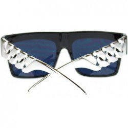 Rectangular Unisex Rectangular Thick Horn Rim Metal (Plastic) Chain Arm Sunglasses - Black Silver - C911O205JDT $9.87