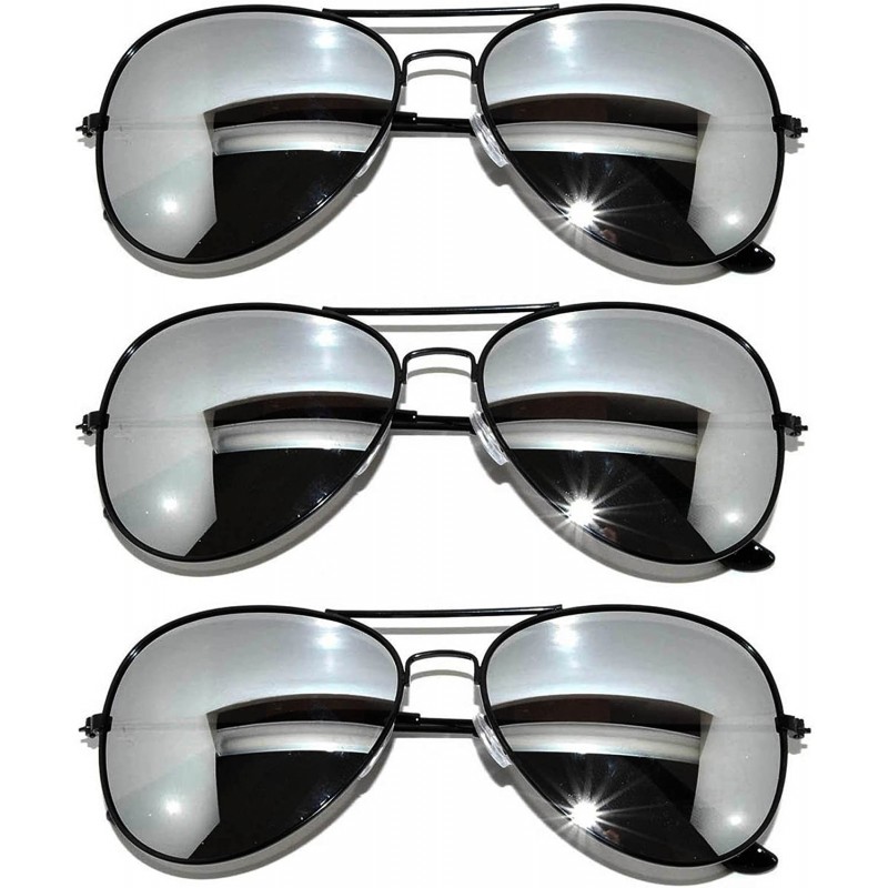Aviator Set of 3 Pack Aviator Style Sunglasses Colored Metal Frame Mirror Lens Smoke Lens - C317YRMWQG4 $12.95