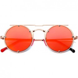 Round Retro Round Sunglasses Frame Fashion Mirrored Driving Steampunk Rivet Style UV400 - Red-rose Gold - CI196ELHHIZ $17.76