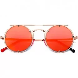Round Retro Round Sunglasses Frame Fashion Mirrored Driving Steampunk Rivet Style UV400 - Red-rose Gold - CI196ELHHIZ $17.76