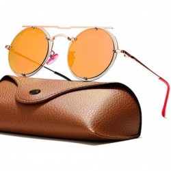 Round Retro Round Sunglasses Frame Fashion Mirrored Driving Steampunk Rivet Style UV400 - Red-rose Gold - CI196ELHHIZ $7.71