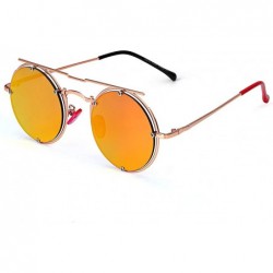 Round Retro Round Sunglasses Frame Fashion Mirrored Driving Steampunk Rivet Style UV400 - Red-rose Gold - CI196ELHHIZ $7.71