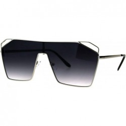 Shield Super Oversized Sunglasses Square Open Cut Corners Shield Frame UV 400 - Silver (Smoke) - C2187HYZHAQ $28.76
