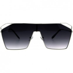 Shield Super Oversized Sunglasses Square Open Cut Corners Shield Frame UV 400 - Silver (Smoke) - C2187HYZHAQ $12.14