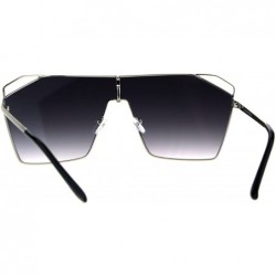 Shield Super Oversized Sunglasses Square Open Cut Corners Shield Frame UV 400 - Silver (Smoke) - C2187HYZHAQ $12.14
